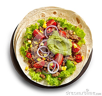 Tortill wraps with fried minced meat and vegetables Stock Photo