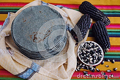 Tortillas azules, blue corn, mexican food traditional food in mexico Stock Photo