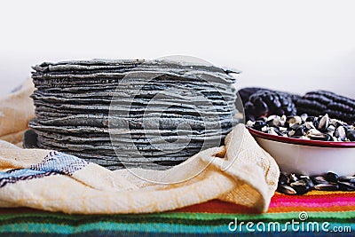 Tortillas azules, blue corn, mexican food traditional food in mexico in white background Stock Photo