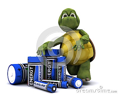 Tortoise with batteries Stock Photo