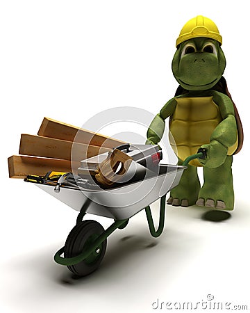 Tortoise Builder with tools Stock Photo