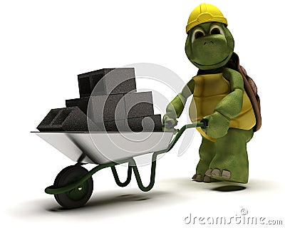 Tortoise Builder with a wheel barrow Stock Photo