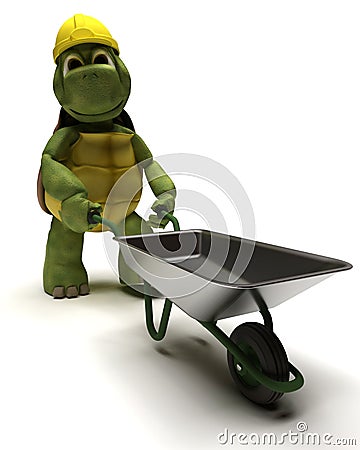 Tortoise Builder with a wheel barrow Stock Photo