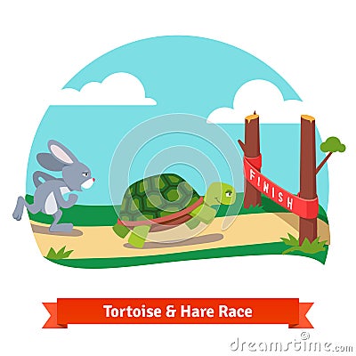 The Tortoise and the Hare racing together to win Vector Illustration