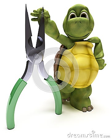 Tortoise with pliers Stock Photo