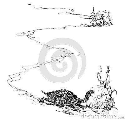 Tortoise Reaching Goal, vintage illustration Vector Illustration