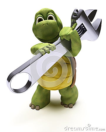 Tortoise with a spanner Stock Photo