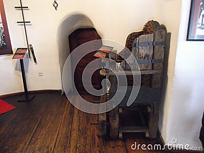 Torture chair at Bran Castle, commonly known as Dracula`s Castle Editorial Stock Photo