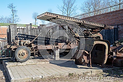Torun, kujawskopomorskie / Poland - March, 20, 2019: An old dilapidated car for transporting Katyusha rockets. Museum in Torun Editorial Stock Photo