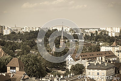 Torun, Poland - August 19, 2022: View from tower on military recruitment center and old or modern buildings in center of city Editorial Stock Photo