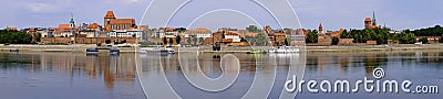 Torun, Poland - Panoramic view of historical district of Torun old town by the Vistula river Editorial Stock Photo
