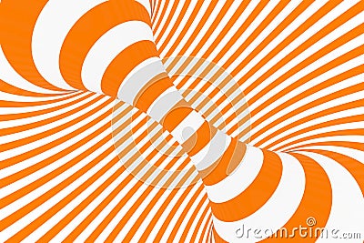 Torus 3D optical illusion raster illustration. Hypnotic white and orange tube image. Contrast twisting loops, stripes ornament. Cartoon Illustration