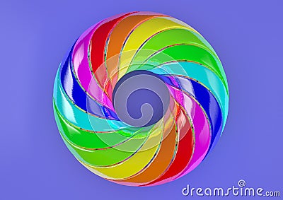 Torus of Doubly Twisted Strips Purple Background - Abstract Colorful Shape 3D Illustration Stock Photo