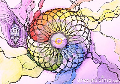 Torus mandala, spiritual artistic neural drawings. Cartoon Illustration