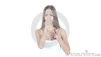 Tosiendo, mujer enferma que sufre de la tos, fondo blanco, jóvenes, Tosiendo, mujer enferma que sufre de la tos, fondo blanco, jóvenes,