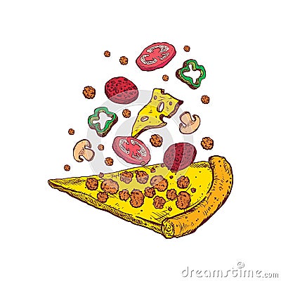 tossed pizza slice. Vector illustration decorative design Vector Illustration