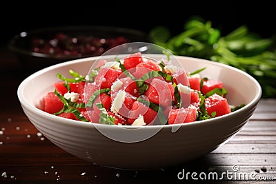 tossed salad of watermelon and crumbled feta Stock Photo