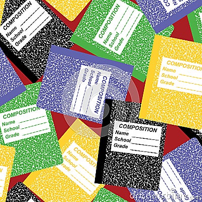 tossed school notebooks 4 ways vector repeat seamless pattern. Cartoon Illustration