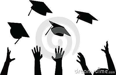 Tossing of Graduation Cap - Black Mortarboard Stock Photo