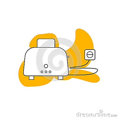 Toster line vector icon on yellow background. Electric appliances vector in black line style Vector Illustration