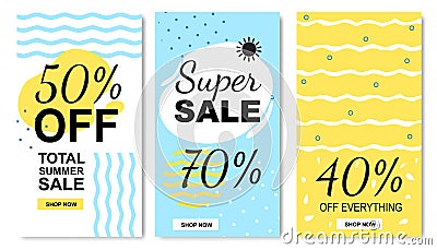 Total Discounts and Summer Sales Tags Flat Set Vector Illustration