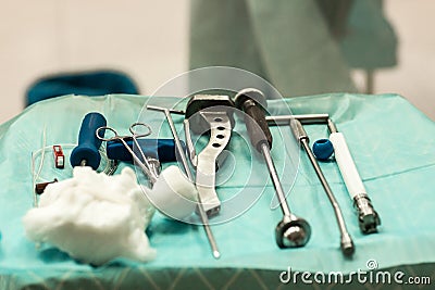 Total hip arthroplasty with cement fixation of components. preparation for surgery Stock Photo