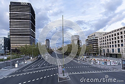 Total Lockdown in Spain: Empty Madrid`s Paseo de la Castellana Editorial Stock Photo