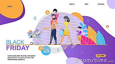 Total Sale on Black Friday Landing Page Template Vector Illustration