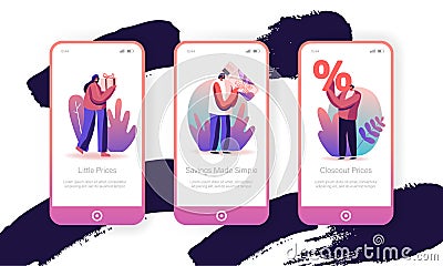 Total Sale Mobile App Page Onboard Screen Set. Shop Special Offer Promotion for Clients, Discount and Price Off Day Vector Illustration