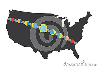 Total Solar Eclipse Icon August 21, 2017 - route map Vector Illustration