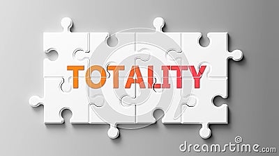 Totality complex like a puzzle - pictured as word Totality on a puzzle pieces to show that Totality can be difficult and needs Cartoon Illustration