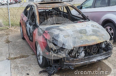 Totalled Automobile After Car Fire Stock Photo