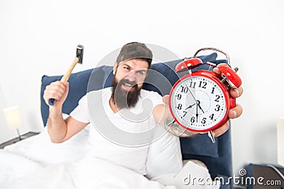 It is totally normal to hate your alarm sound. Hateful schedule. Best alarm clocks for people who hate mornings. Man Stock Photo