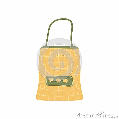 Tote bag for shopping, storage. Green beige fabric cloth or paper bag. Save Earth ecology concept. Flat style vector illustration Vector Illustration