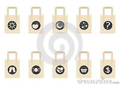 Tote bags with various themes and modern designs Vector Illustration
