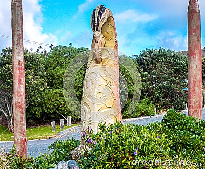 Maori totem carving out side of a park, Auckland, New Zealand Editorial Stock Photo