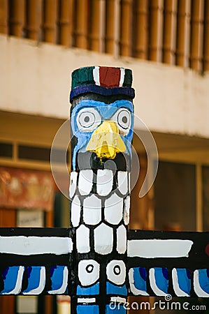 Totem pillar painted on the wood in tropical island Stock Photo