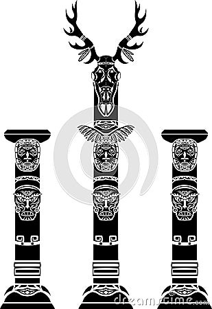 Totem pole with a deer skull Vector Illustration