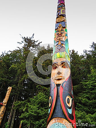 Totem poles in Sitka, Alaska National Historical Park Stock Photo