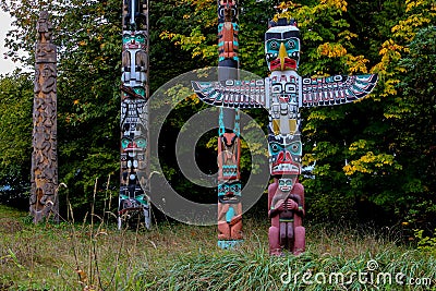 The Totem Poles, Stanley Park, Vancouver, BC. Editorial Stock Photo