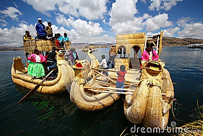 Totora boat, Peru Editorial Stock Photo