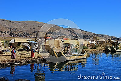 Totora reed floating islands Uros, lake Titicaca, Peru Editorial Stock Photo