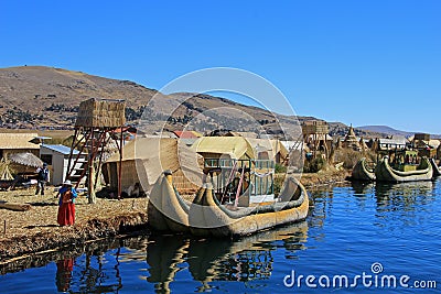 Totora reed floating islands Uros, lake Titicaca, Peru Editorial Stock Photo