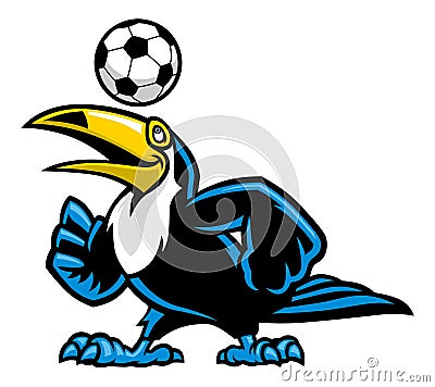 Toucan bird play soccer Vector Illustration