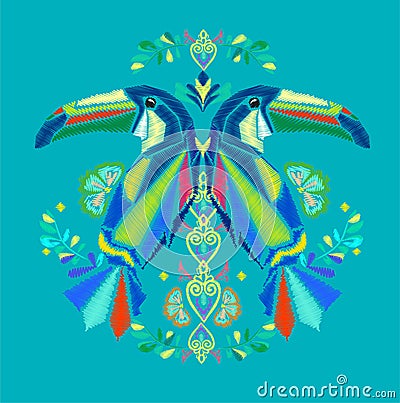 Toucan embroidery tropical Vector Illustration