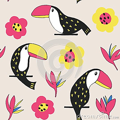 Toucan floral pattern Vector Illustration