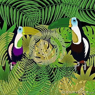 Toucan in the jungle Vector Illustration