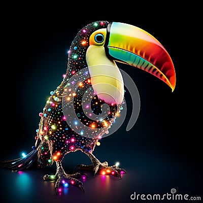 toucan made of light sources on dark background Stock Photo