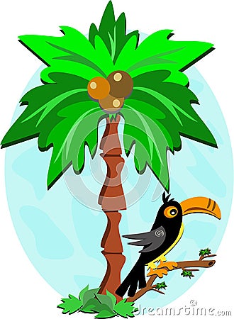 Toucan and Palm Tree Vector Illustration