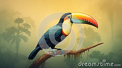 Vividly Bold Toucan Illustration In Hyper-realistic 2d Game Art Style Cartoon Illustration